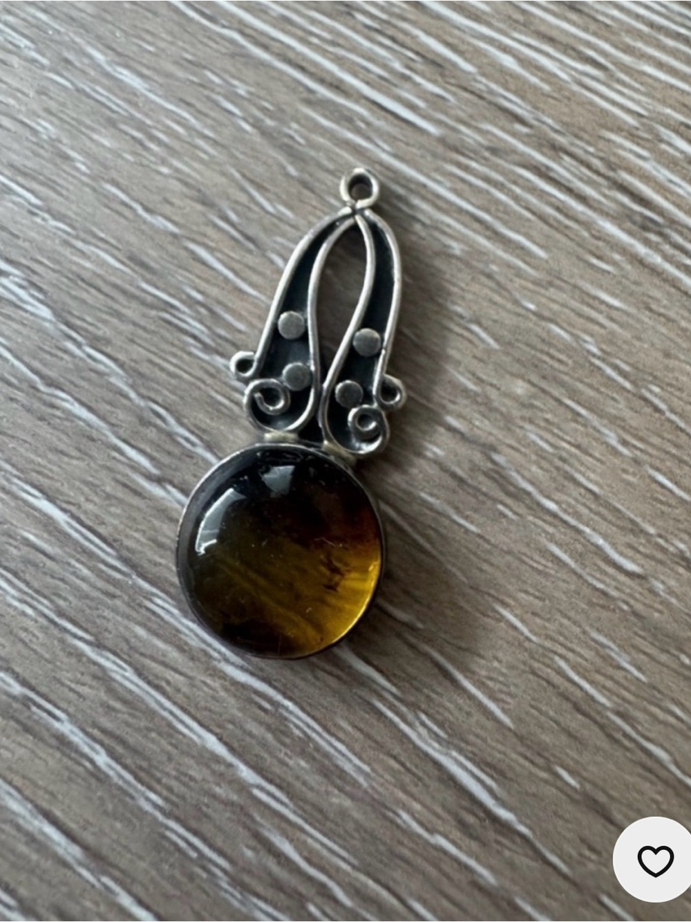925 Sterling Silver Amber Drop Pendant - Brown Amber Accent